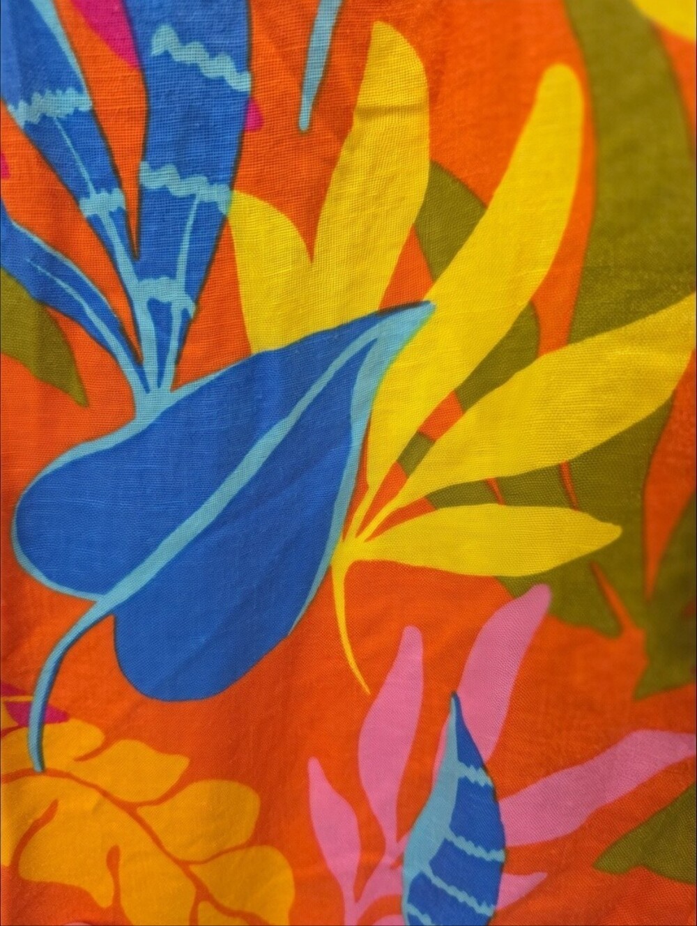 Calligraphie Linen Blend Tropical Floral Split Neck Blouse Orange Size Large L - Picture 4 of 5